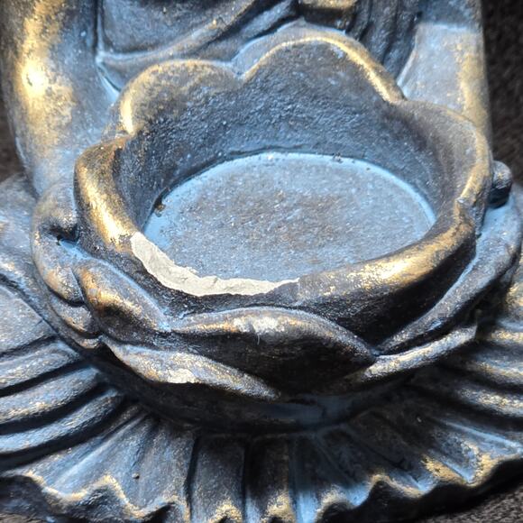 Buddha Figurine Ceramic Blue Statue Tealight Candle Holder 6" Boho Shabby Indie - Picture 2 of 9